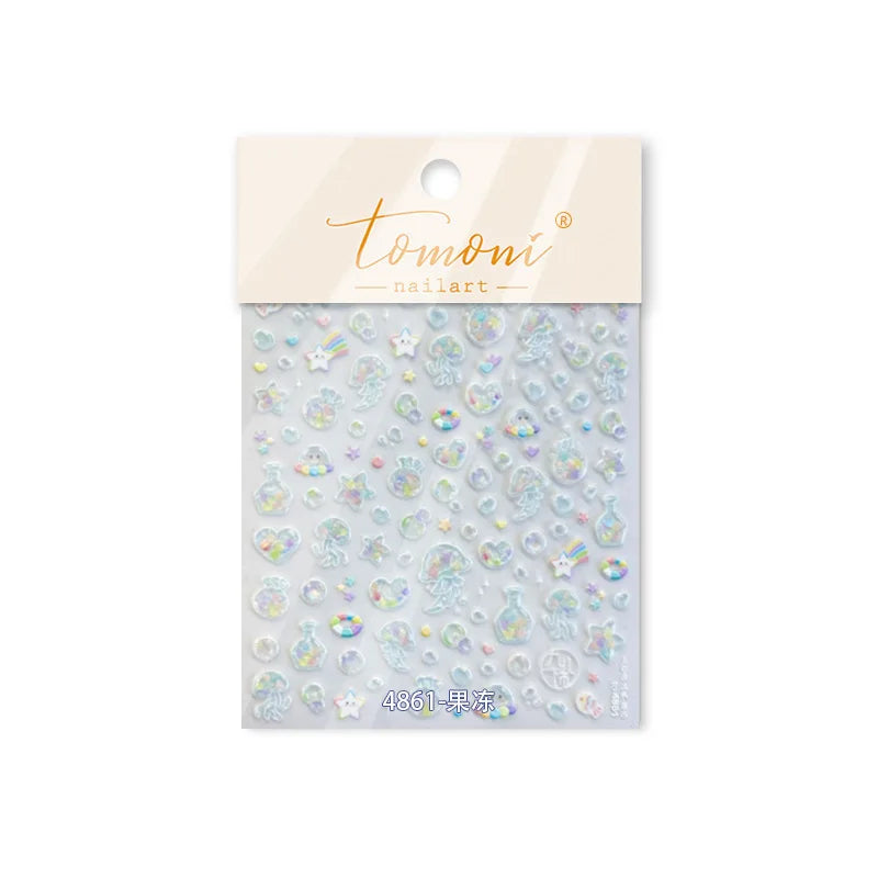 Infauna Jellyfish Conch Shell Starfish Octopus Coral Polypite Wishing Bottle Sea Self Adhesive Nail Art Stickers Manicure Decals (ONLINE ORDER ONLY)