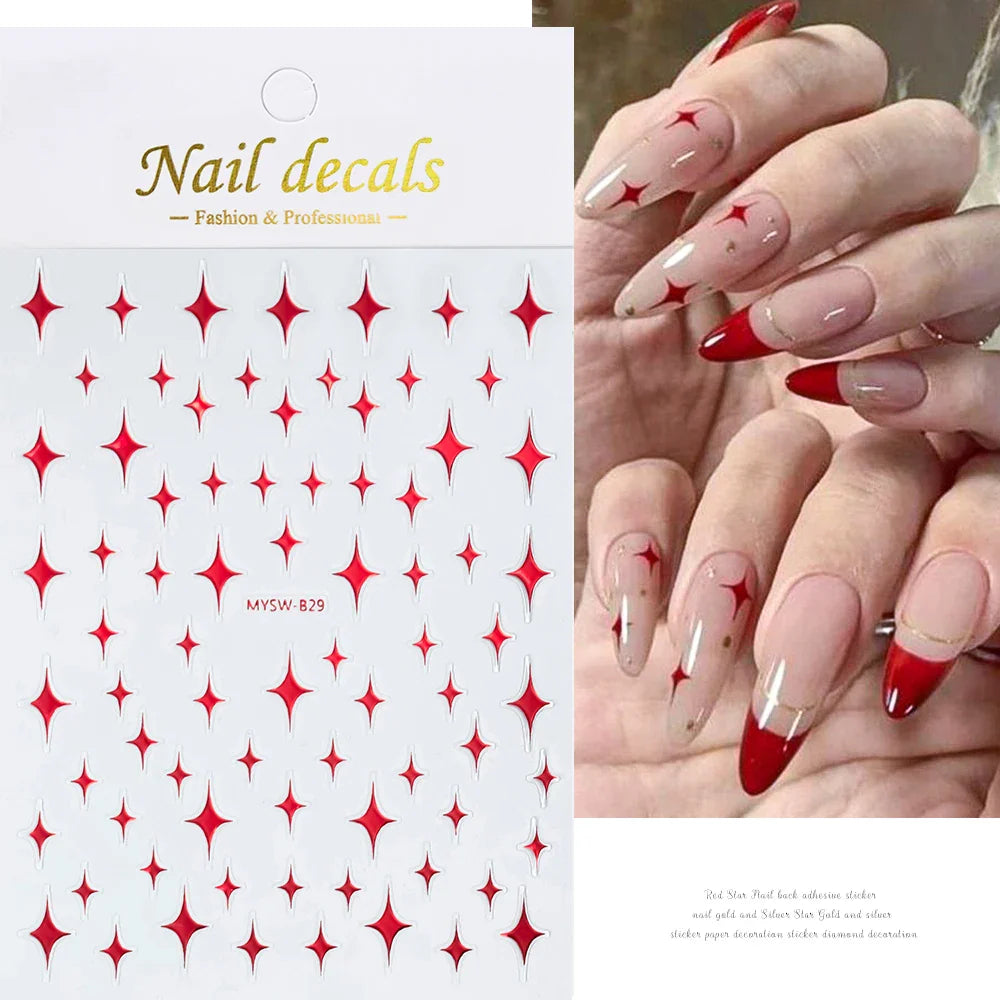 1 Sheet Star Nail Art Stickers 3d Self Adhesive Nail Decals Black White Golden Silver Color Star Design Nail Supplies Accessory (ONLINE ORDER ONLY)