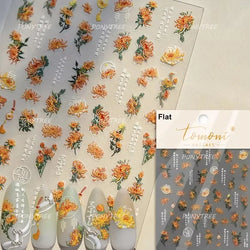 Flowers in Bloom Cosmos Chrysanthemum Daisy White Petal Yellow Stamen Self Adhesive Nail Art Decorations Sticker Manicure Decals (ONLINE ORDER ONLY)