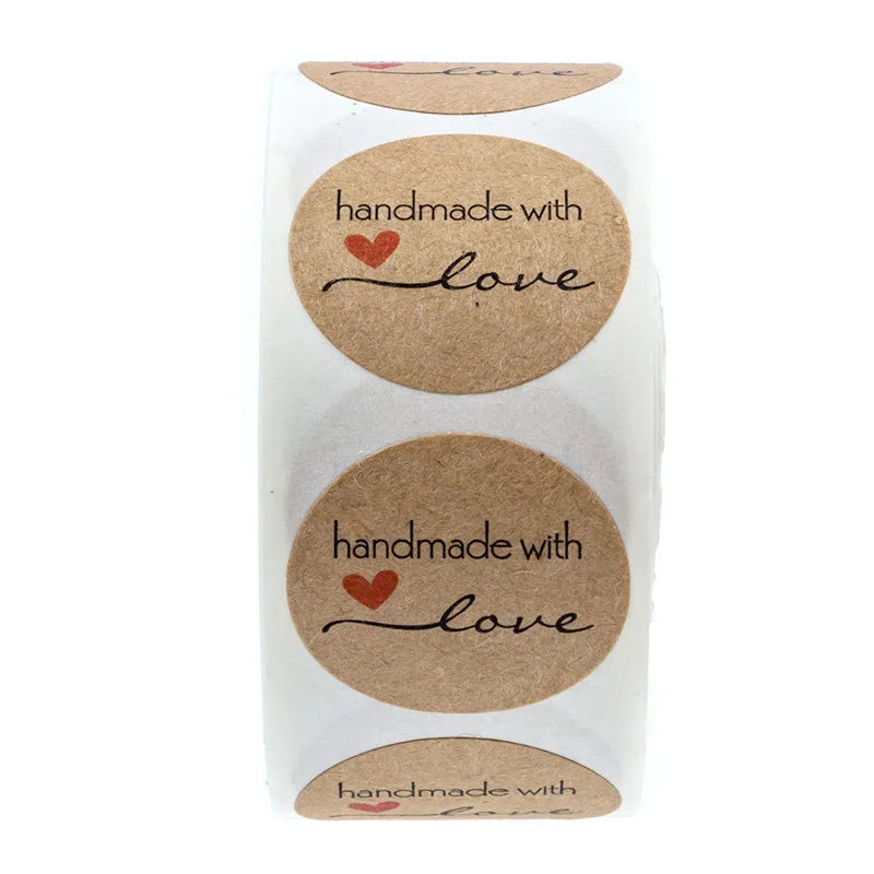 100-500pcs Kraft Paper Sticker Homemade With Love Stickers Scrapbooking For Envelope And Package Seal Labels Stationery Handmade (Online Order Only)