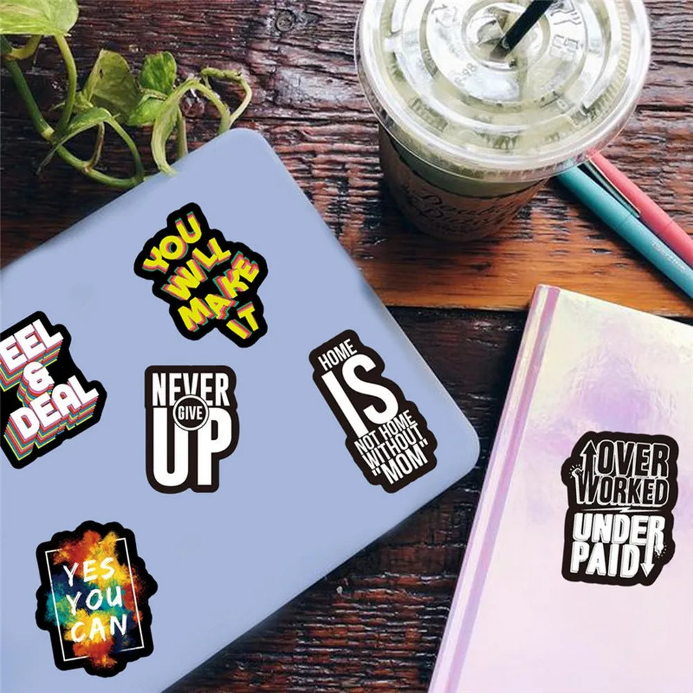 50pcs Motivational Phrase Stickers Encouragement Inspirational Quotes Scrapbook Stationary Office Study Room Sticker Decal (ONLINE ORDER ONLY)
