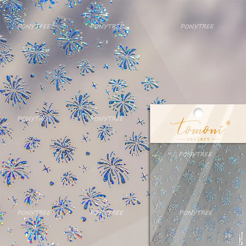 Colorful Fireworks Blooming Castle Romantic Brilliant Sky Self Adhesive Nail Art Stickers Star Shiny Rhinestone Manicure Decals (Online Order Only)