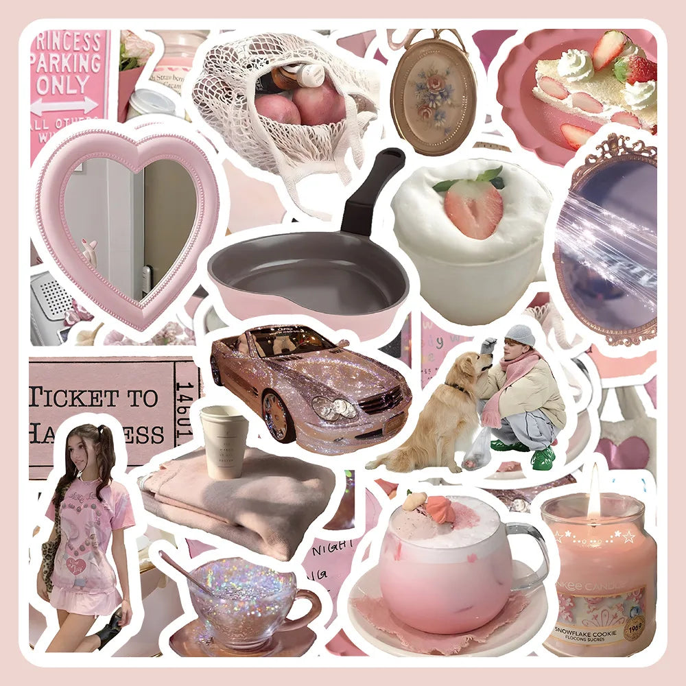 10/30/60PCS Cute Pink Sticker Aesthetic Kids Toys Ins Style Cartoon Decals For Girls DIY Fridge Stationery Phone Laptop Luggage (Online Order Only)