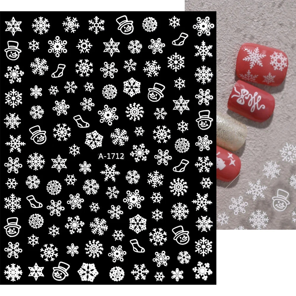 3D Gold Glitter Snowflake Nail Sticker Winter Reflective Elk Star Balloon Christmas Tree Foil Xmas New Year Decal Tips Decoratio (ONLINE ORDER ONLY)