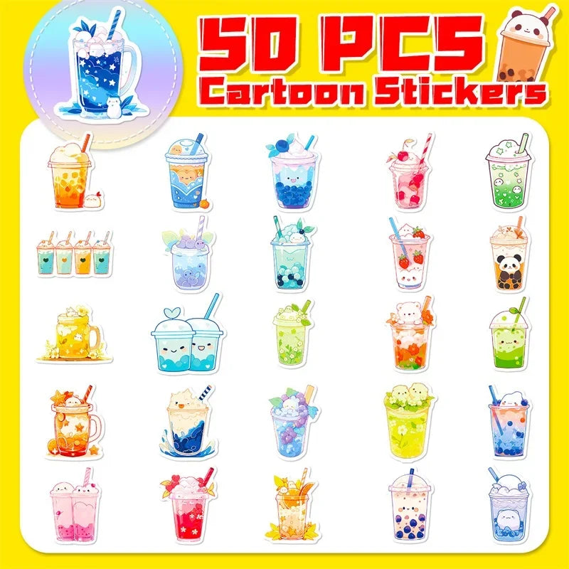 10/30/50PCS Panda Pearl Milk Tea PVC Sticker Aesthetic Children's Decoration Scrapbooking Stationery School Supplies for Kids (Online Order Only)