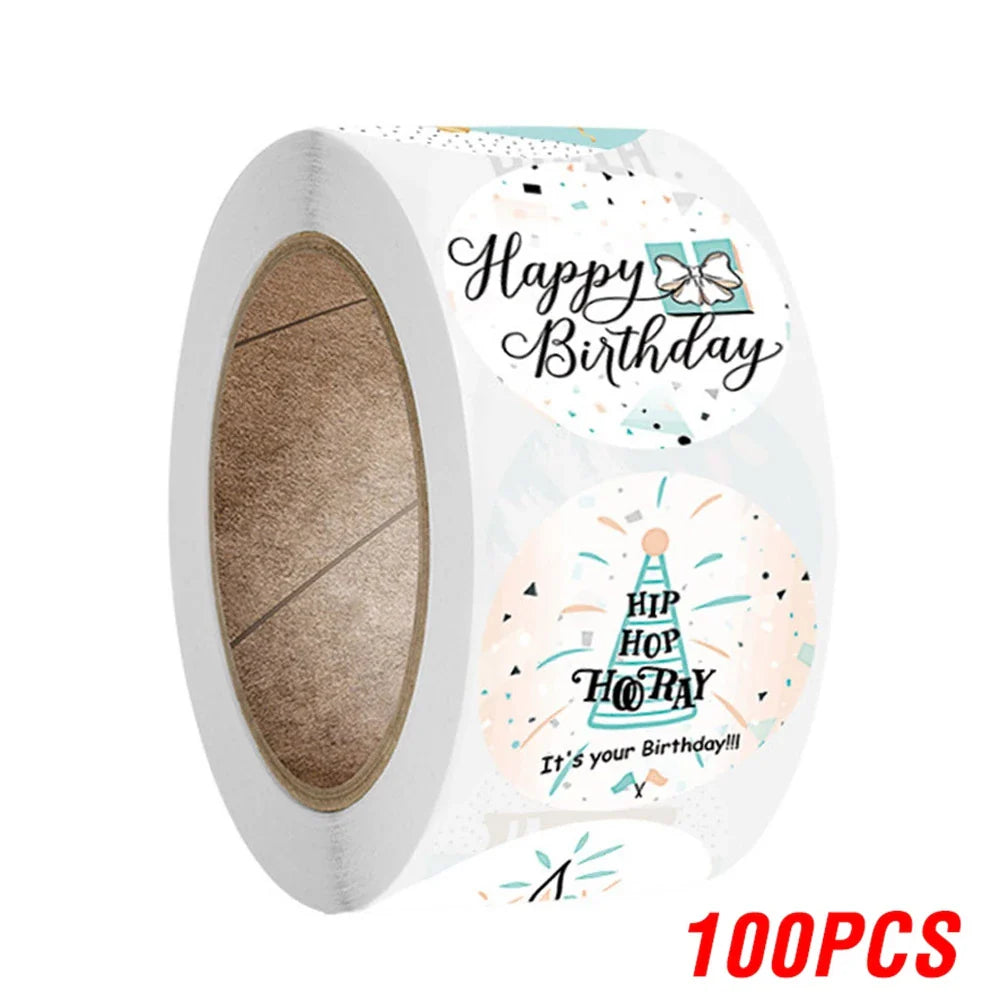 100-500pcs Cute Happy Birthday Sticker Birthday Gift Decoration Label Sealing Balloon Cake Label Packaging Scrapbook Sticker (Online Order Only)