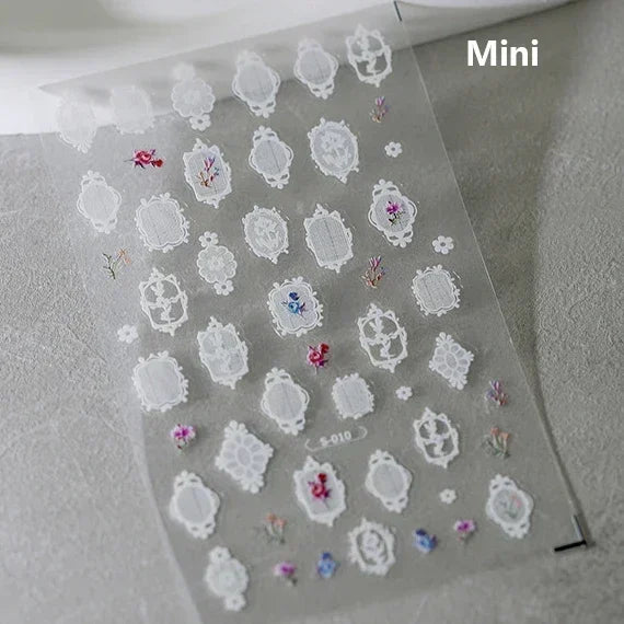 Retro Rose Gold Silver Totem Picture Photo Frame Flower 5D Self Adhesive Nail Art Stickers 5D Shiny Rhinestone Manicure Decals (ONLINE ORDER ONLY)