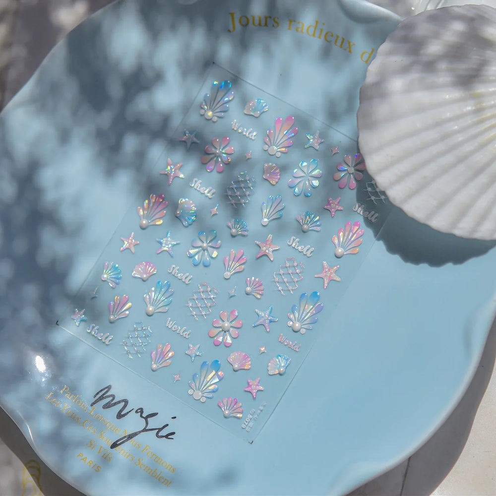 Marine Shell Starfish Ocean Elements Pearl Star Fishing Net Colourful Underwater Organisms 5D Nail Art Stickers Manicure Decals (Online Order Only)