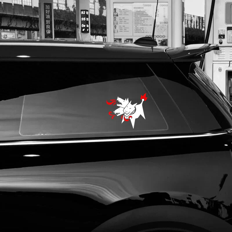 Cartoon Cerberus Stickers,cute&funny Three-headed dog brething fire,White and Black，For Cars, Trucks, Walls, Motorcycles (ONLINE ORDER ONLY)