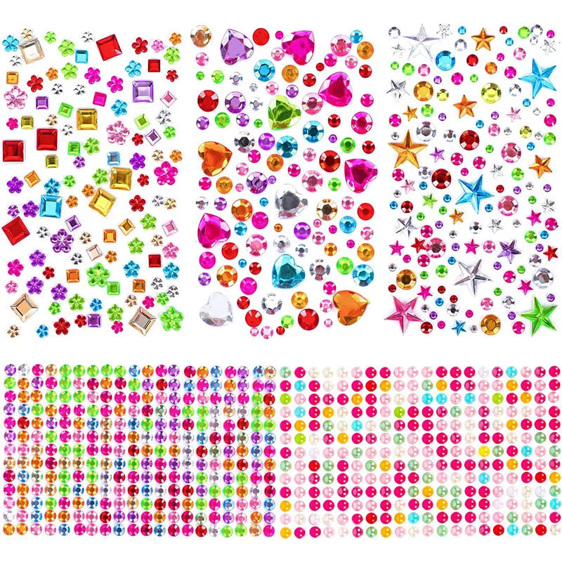 880pcs Gem bead Stickers Rhinestones for Crafts Self Adhesive Jewels Acrylic DIY Craft Decorative Diamond Stickers for Girls kid (Online Order Only)