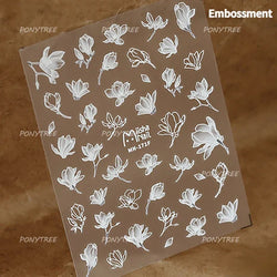 Translucent White White Pink Magnolia Rose Flower Floral Soft Embossed Relief Adhesive Nail Art Stickers Chic 3D Manicure Decals (ONLINE ORDER ONLY)