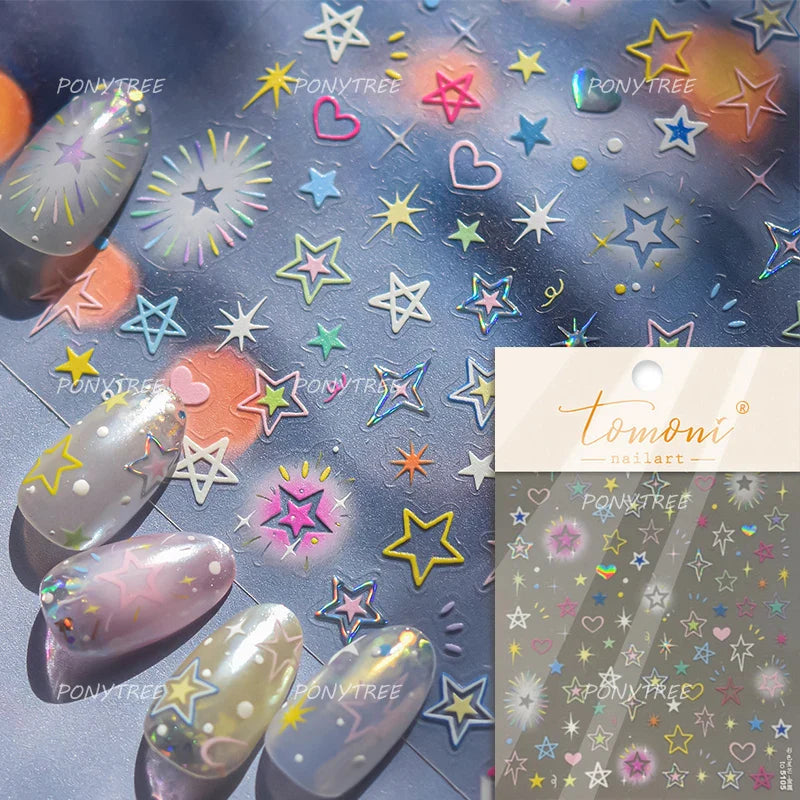 Punk Pink Leopard Print Love Heart Stars Bowknot Cool Girl 5D Self Adhesive Nail Art Stickers Ribbon Manicure Decals Wholesale (ONLINE ORDER ONLY)