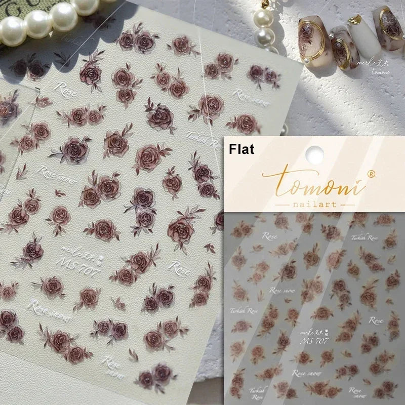 Pale Flower Bouquet Label Bowknot Stationery Sunflower Daisy Leaf 3D Self Adhesive Nail Art Stickers Rhinestone Manicure Decals (Online Order Only)