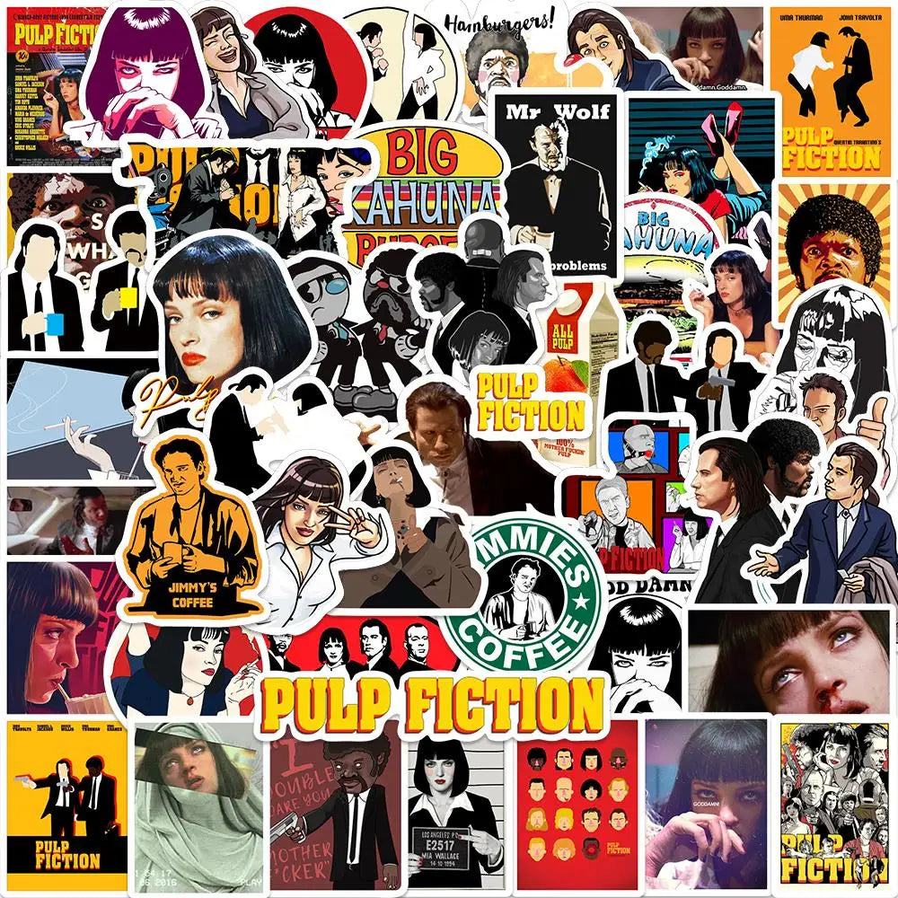 Pulp Fiction Stickers 50PCS Waterproof Decals for Laptop, Car, Guitar, Skateboard (Online Order Only)