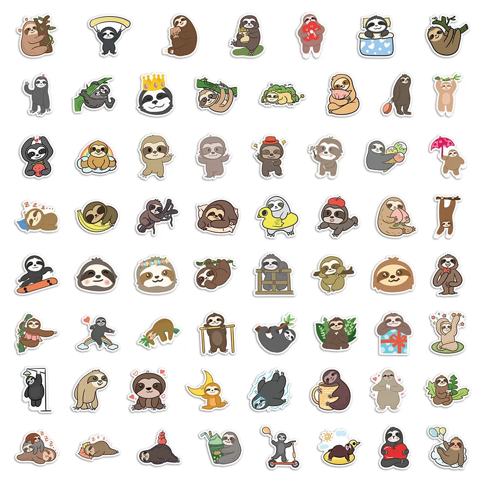 10/30/50PCS Cute Sloth Cartoon Stickers Kawaii Animals Decals Graffiti Toys DIY Skateboard Laptop Phone Fridge Car Kids Sticker (ONLINE ORDER ONLY)
