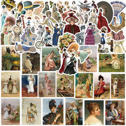 52Pcs Cartoon Retro Victorian Art Series Stickers PVC Waterproof Sticker Decals For Scrapbook Laptop Bottle Toys Gift (ONLINE ORDER ONLY)