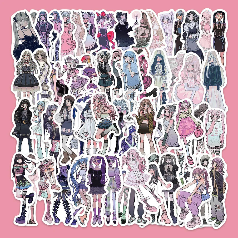 63 Cartoon Fashion Girl Graffiti Stickers for Helmet, Desktop, Wall Decoration, DIY (Online Order Only)