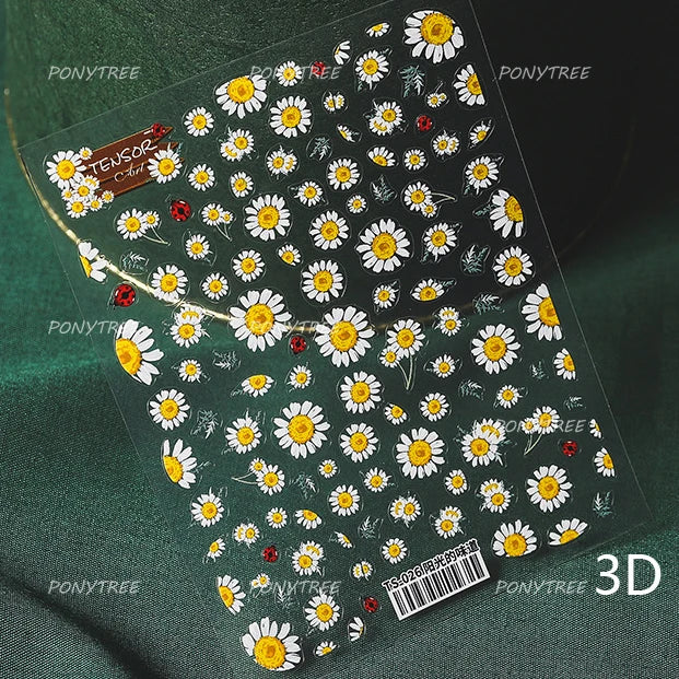 Vivid Honey Bee Ribbon Bowknot Pot Daisy Wreath Flower Shining Tulip Honeycomb Jar Self Adhesive Nail Art Sticker Manicure Decal (ONLINE ORDER ONLY)