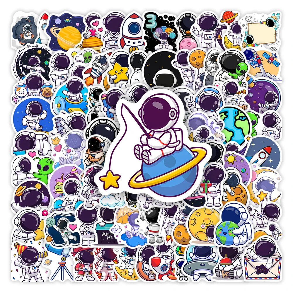 Cute Cartoon Astronaut Stickers Space DIY Kids Toys Gift Decoration Decal for Laptop Scrapbook Phone Luggage Bottles Waterproof (ONLINE ORDER ONLY)