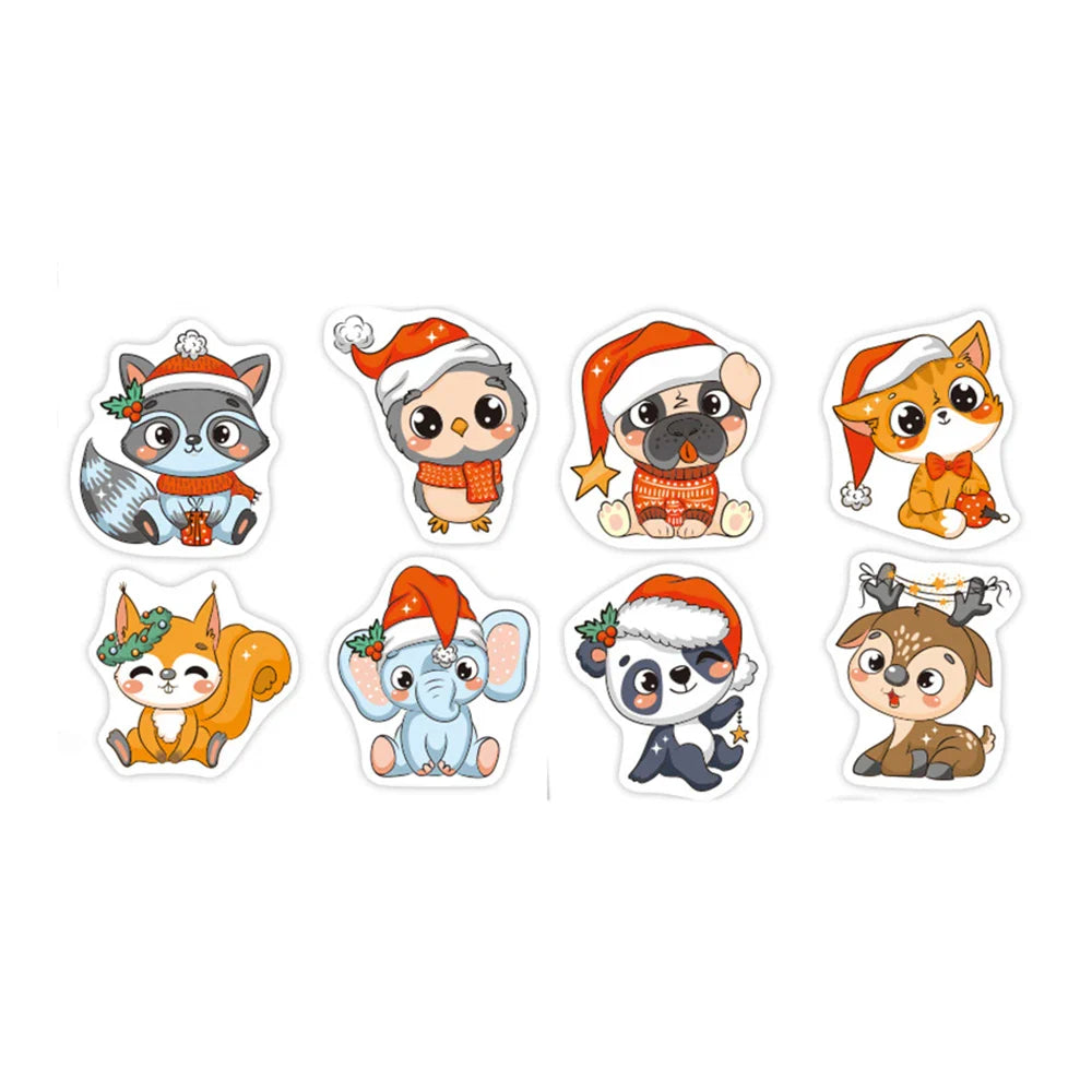 100-500pcs Heterotypic Christmas Themed Animals Stickers 8 Designs 2.5cm/1.0'' DlY Graffiti Holiday Party Decoration Labels (ONLINE ORDER ONLY)