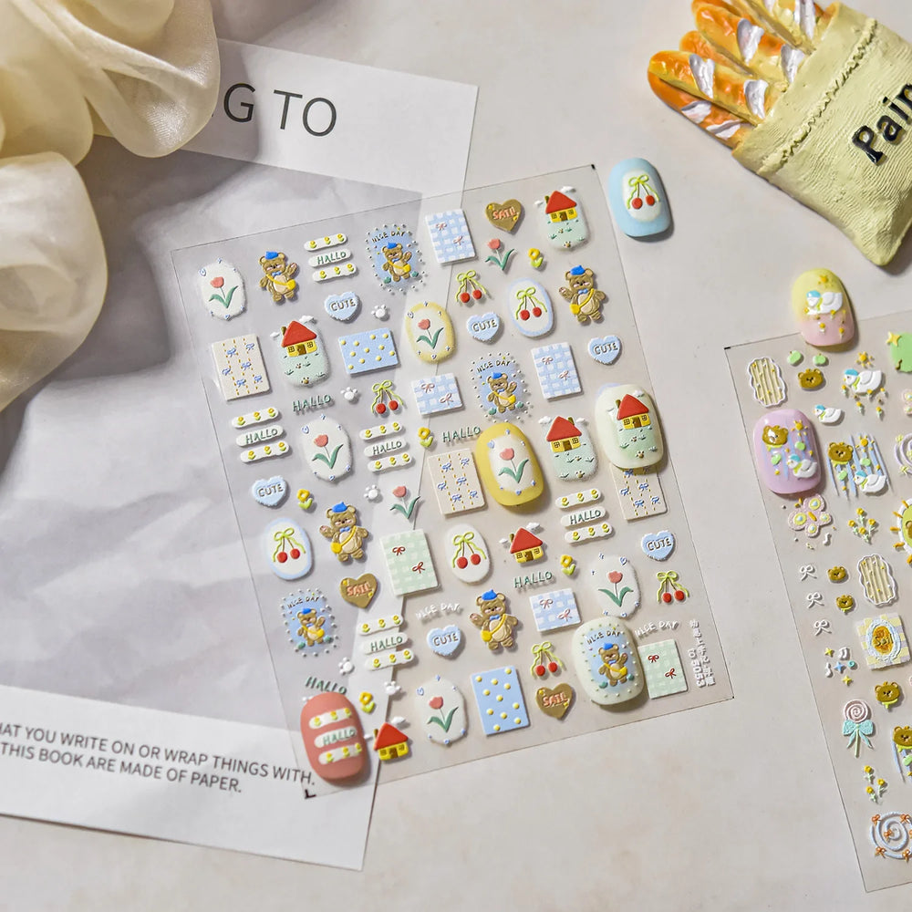 Bear Star Bowknot  Duck Cherry House Mini Flower Butterfly Line Bow Tie Apple Gird Cute Chic Nail Art Stickers Manicure Decals (ONLINE ORDER ONLY)
