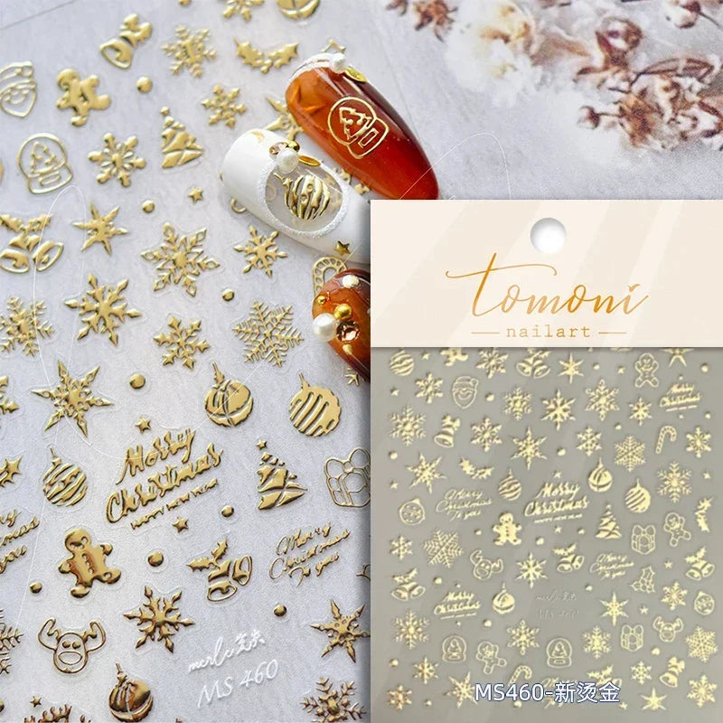 Shiny White Pink Blue Gold Snowflakes Hexagon Water Bubbles Winter 5D Self Adhesive Nail Art Stickers Rhinestone Manicure Decals (ONLINE ORDER ONLY)