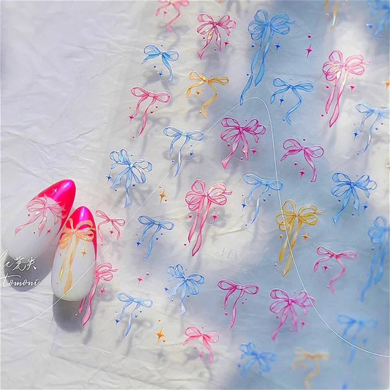 Chic Shiny Bowknot Colorful Ribbon Stars Heart Butterfly Flower Delicate Romantic Nail Art Stickers Decoration Manicure Decals (Online Order Only)