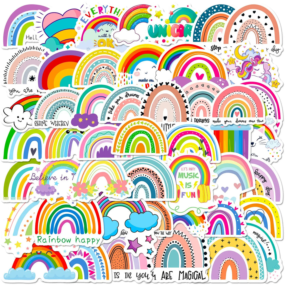 50Pcs Bohemian Rainbow Graffiti Stickers for Helmet, Wall, DIY Decor (Online Order Only)