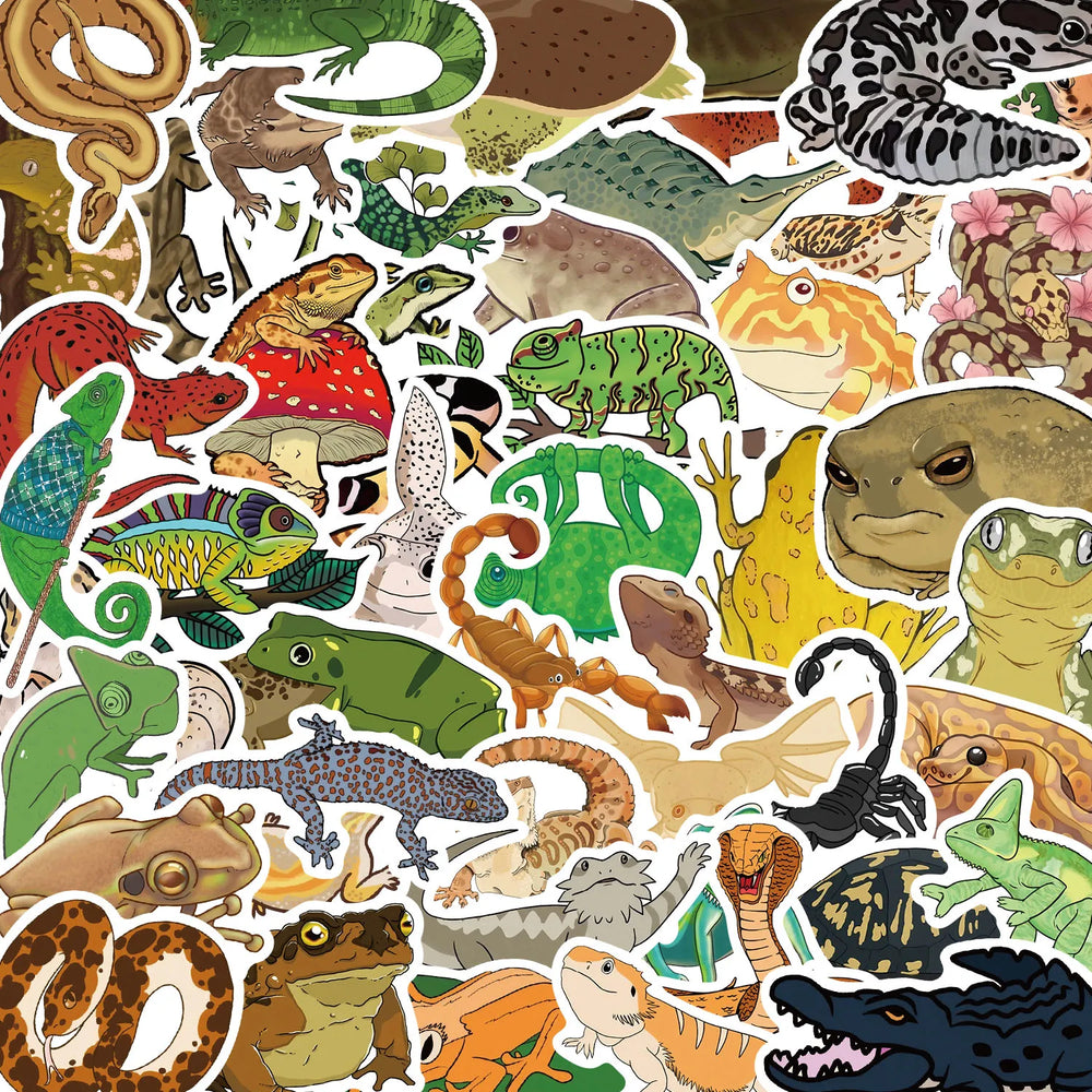 50pcs Funny Cartoon Reptile Stickers For Luggage Laptop Guitar Phone Skateboard Waterproof Graffiti Vinyl Bicycle Car Decals (ONLINE ORDER ONLY)