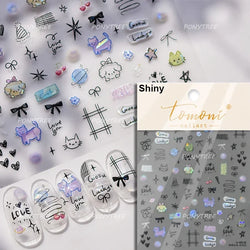 Cute Graffiti Cartoon Line Cherry Bear Cat Flower Bouquet Fish Boys Girls Strawberry Reliefs Nail Art Stickers Manicure Decals (ONLINE ORDER ONLY)