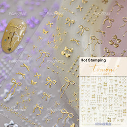 Purple Gold Silver Bowknot Cherry Fruit Cute Ribbon Tie Line Delicate 3D Adhesive Nail Art Stickers Manicure Decals Wholesale (Online Order Only)