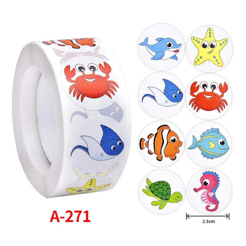 500Pcs Children's Cartoon Animal Stickers Baby Stickers Kindergarten Inspirational Little Red Flower Reward Roll Stickers (Online Order Only)