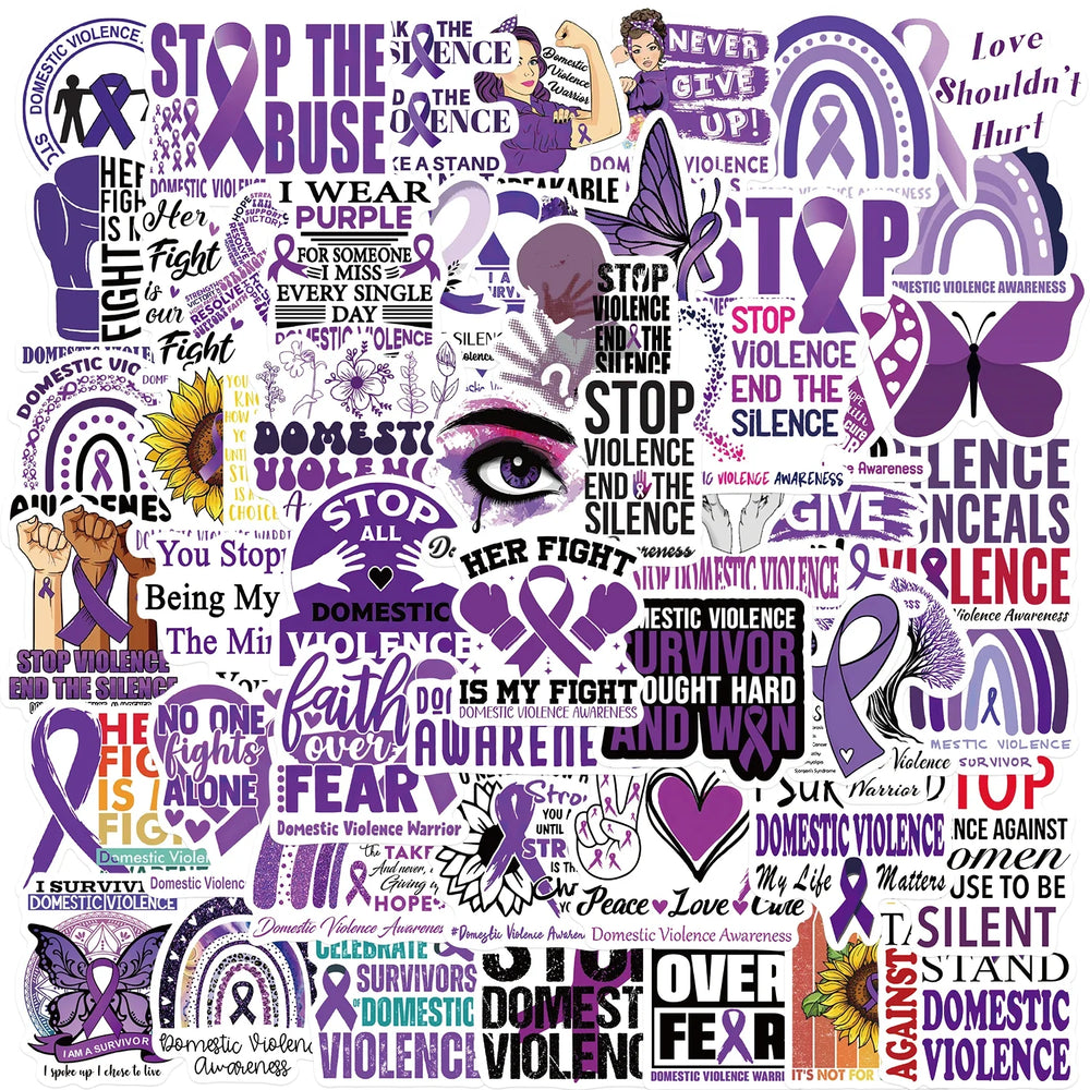 50Pcs Fight Domestic Violence Slogan Stickers Graffiti Personalized Decoration For Guitar Laptop Luggage DIY Waterproof Sticker (ONLINE ORDER ONLY)