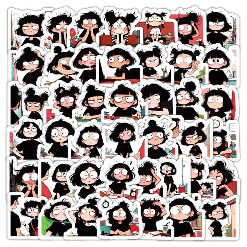 58pcs Crazy Girl Graffiti Stickers for Laptop, Phone, Scooter, Water Bottle, Suitcase, Stationery, Refrigerator (ONLINE ORDER ONLY)