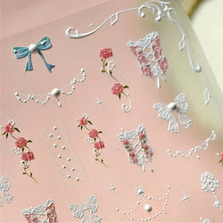 Retro Lace Corset Laced Bodice Wrap Top British Classical Dress Bowknot Rose Star Key Adhesive Nail Art Sticker Manicure Decals (ONLINE ORDER ONLY)