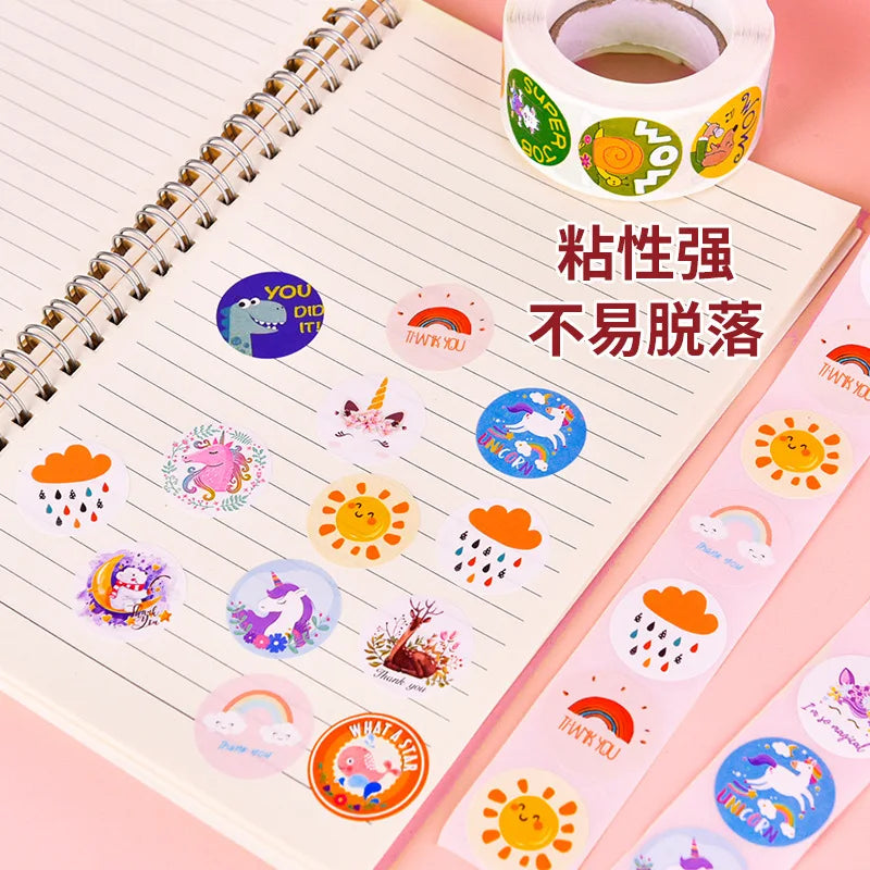 500Pcs Children's Cartoon Animal Stickers Baby Stickers Kindergarten Inspirational Little Red Flower Reward Roll Stickers (Online Order Only)