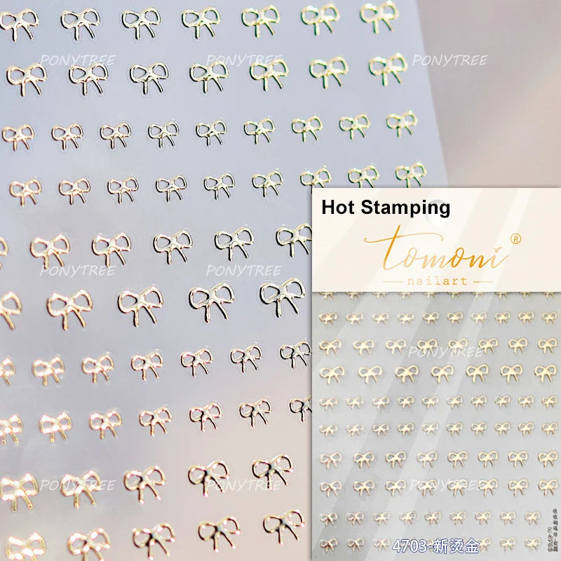 Shiny Pink Silver Gold Bowknot Tie Line Mini Delicate 3D 5D Self Adhesive Nail Art Stickers Embossment Rhinestone Manicure Decal (Online Order Only)