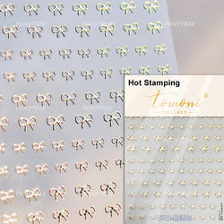 Shiny Pink Silver Gold Bowknot Tie Line Mini Delicate 3D 5D Self Adhesive Nail Art Stickers Embossment Rhinestone Manicure Decal (Online Order Only)