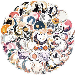 10/30/50PCS Moon Flower Cat PVC Sticker Aesthetic Children's Decoration Scrapbooking Accessories DIY Stationery School Supplies (ONLINE ORDER ONLY)
