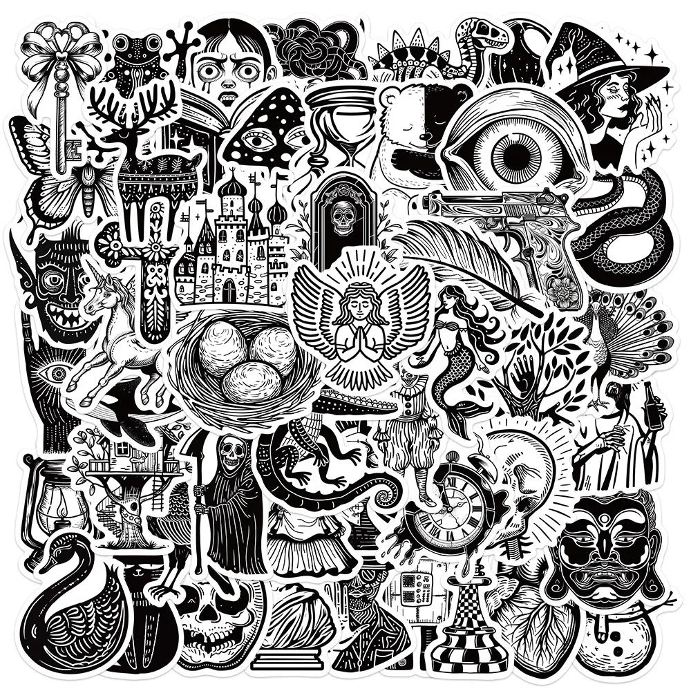 Gothic Black White Stickers Waterproof Decals for Laptop Phone Guitar Skateboard (ONLINE ORDER ONLY)