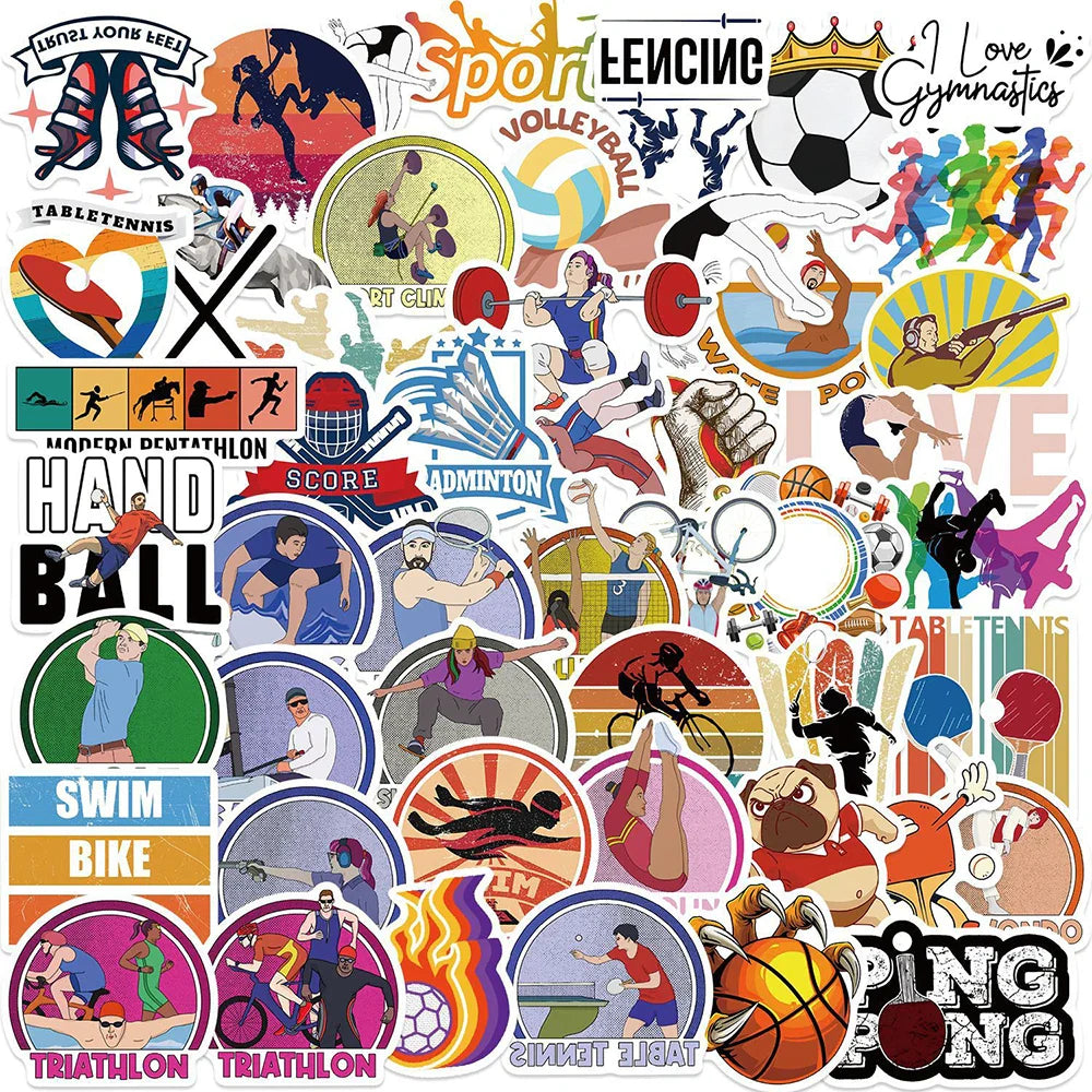 Mix Love Sports Stickers: Soccer, Swim, Golf Decals for Laptop, Phone, Luggage, Bike, Kids Toy (10/30/50pcs) (Online Order Only)