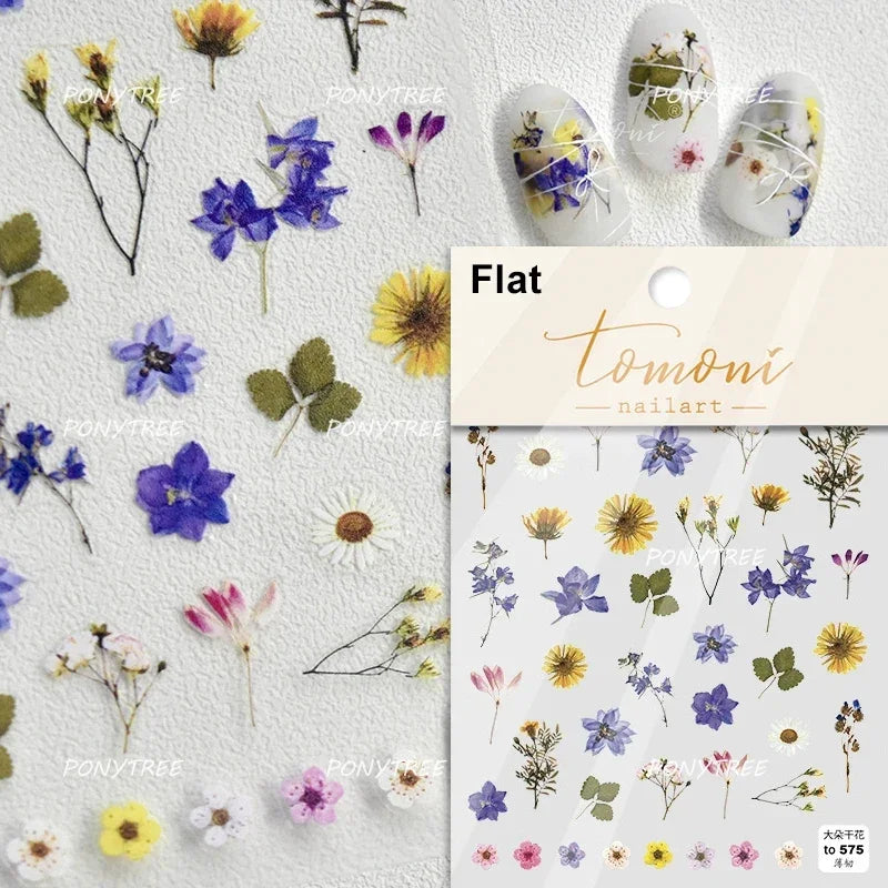Chic Wild Flower Oil Painting Small Variegated Daisy Peach Blossom Lavender Petal Adhesive Nail Art Stickers Manicure Decals (Online Order Only)
