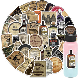 50pcs Retro Thriller Potion Stickers For Phone Case Helmet Scrapbook Skateboard Art Aesthetic Trendy Waterproof Sticker Decals (ONLINE ORDER ONLY)