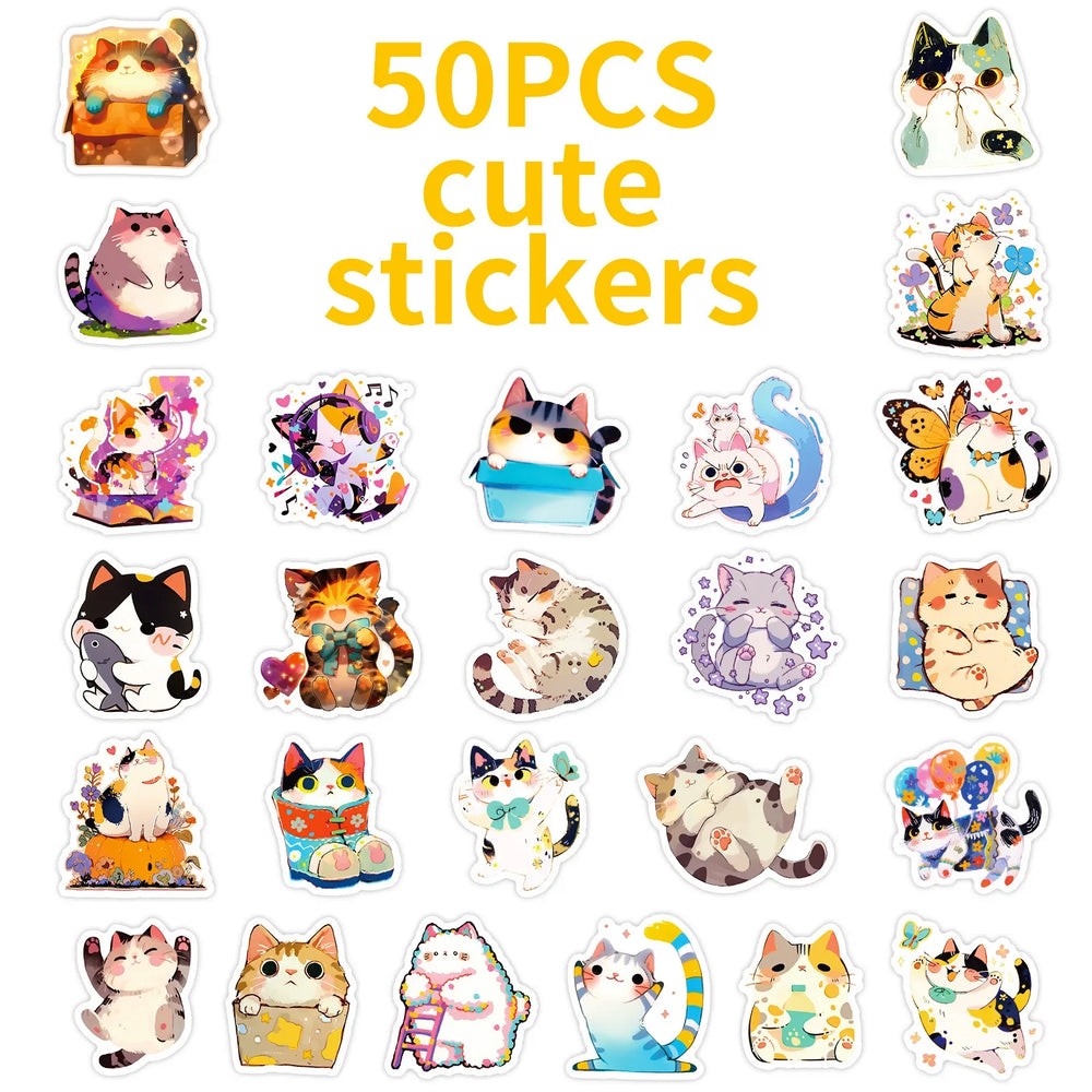 10/30/50PCS Watercolor Style Animal Stickers Cute Cat Sticker Cartoon Graffiti DIY Toy Laptop Phone Guitar Car Bike Decoration (ONLINE ORDER ONLY)
