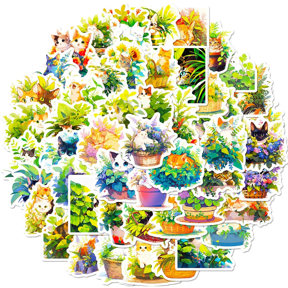 10/30/50PCS Cartoon Plant Cat Stickers Cute Animals Decals Decoration DIY Phone Notebook Laptop Luggage Helmet Car Sticker Toys (ONLINE ORDER ONLY)