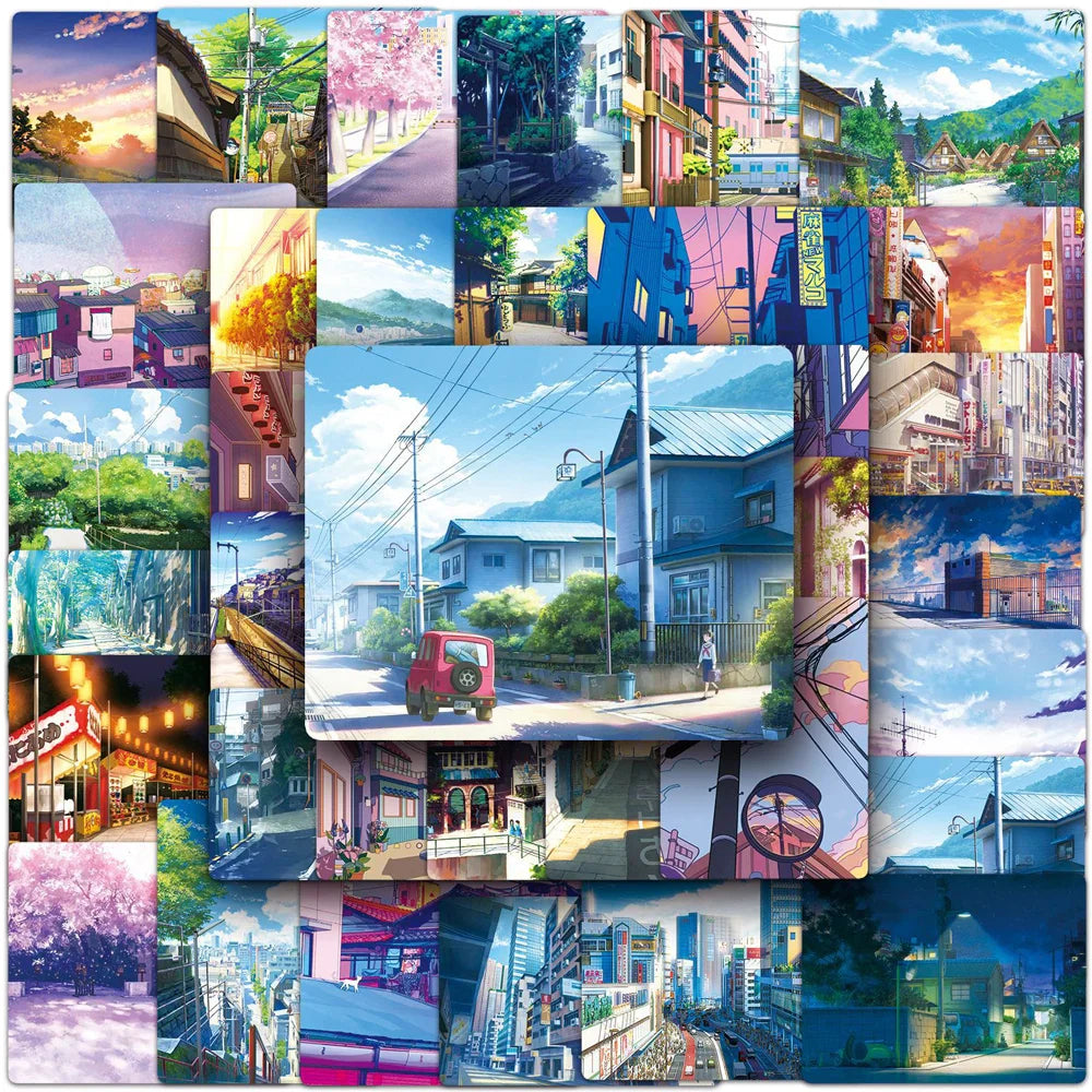 Anime Cartoon Landscape Stickers 10/30/50pcs Waterproof Decal for Laptop, Phone, Scrapbook (Online Order Only)