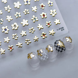 Hot Stamping Laser Silver Pink White Flower Rhinestone Pearl Irregular Petal Adhesive Nail Art Decoration Sticker Manicure Decal (ONLINE ORDER ONLY)