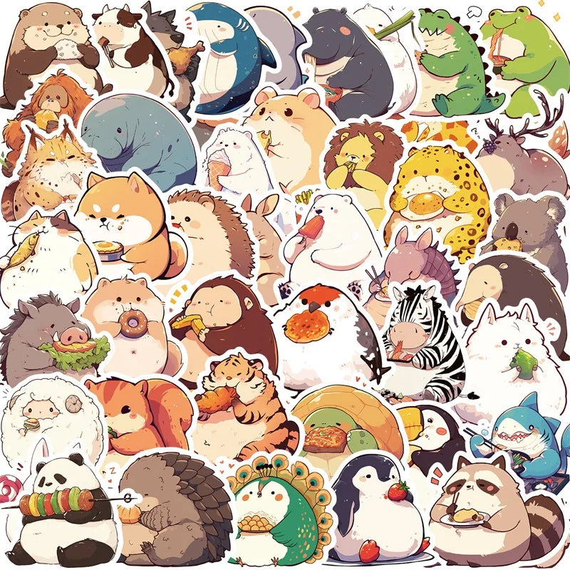 10/30/50PCS Animal Eating PVC Sticky Sticker Aesthetic Children's Korean Stationery DIY Decoration Scrapbooking School Supplies (Online Order Only)