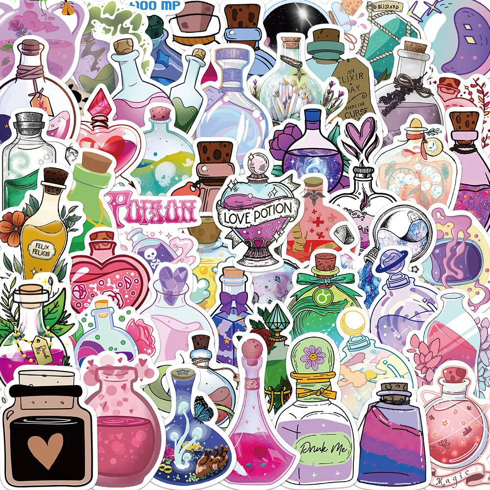 10/50PCS Psychedelic Witch Apothecary Crystal Potion Stickers Kids Toy Magic Medicine Bottle Decals DIY Laptop Phone Fridge (ONLINE ORDER ONLY)