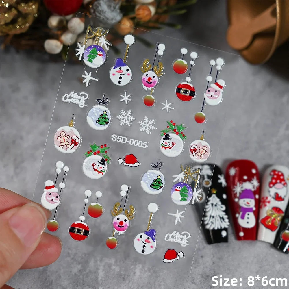 5D Embossed Gingerbread Man Nail Art Sticker Cute Christmas Winter Santa Claus Snowflake Elk Engraved Slider Manicure Decoration (ONLINE ORDER ONLY)